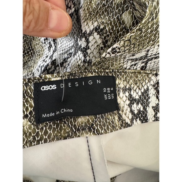 ASOS Design Snake Print High Waist Flare Bell Bottom Pants faux leather‎ sz 6 - Picture 4 of 8